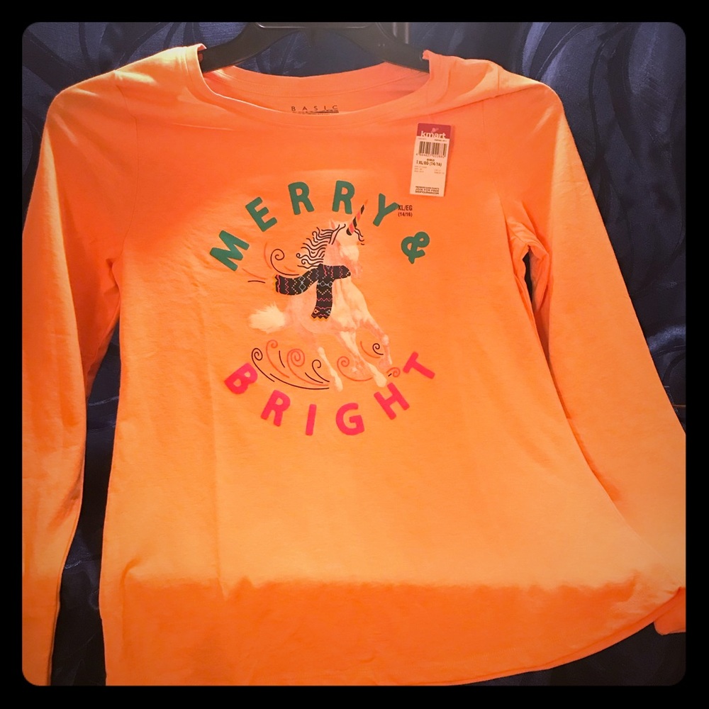 Unicorn Long Sleeve Orange Tee - Merry Bright XL